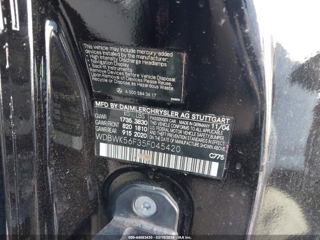 Продажа на аукционе авто 2005 Mercedes-benz Slk 350, vin: WDBWK56F35F045420, номер лота: 44563430