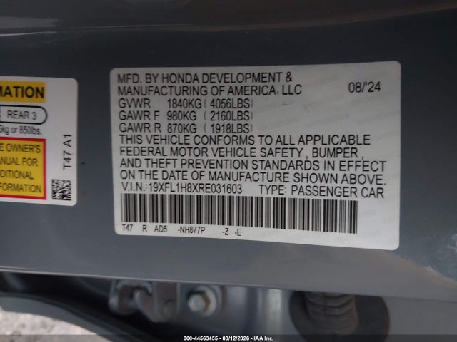 Продаж на аукціоні авто 2024 Honda Civic Sport Touring, vin: 19XFL1H8XRE031603, номер лоту: 44563455
