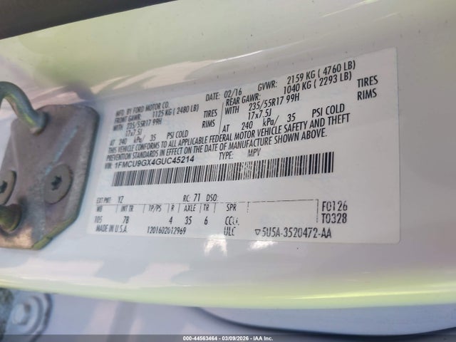 Ford ESCAPE SE 2016 1FMCU9GX4GUC45214 Image 9