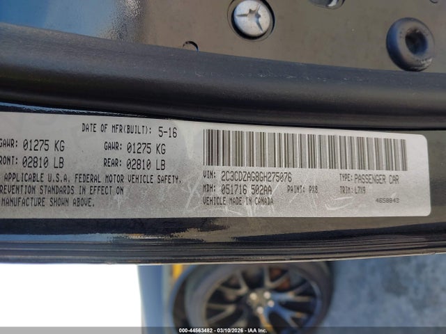 44563482 :رقم المزاد ، 2C3CDZAG8GH275076 vin ، 2016 Dodge Challenger Sxt مزاد بيع