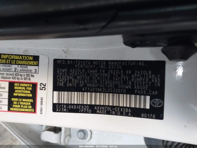 2020 TOYOTA CAMRY 4T1J31AK2LU532070 Photo 8