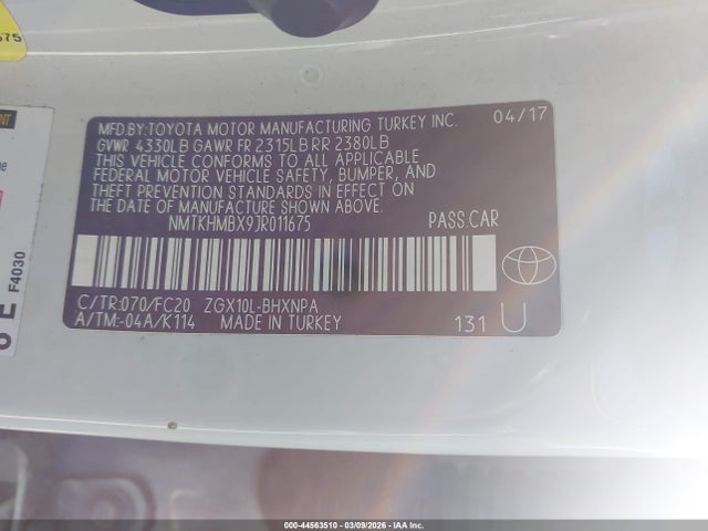 Aukcja sprzedaży 2018 Toyota C-hr Xle, vin: NMTKHMBX9JR011675, numer aukcji: 44563510