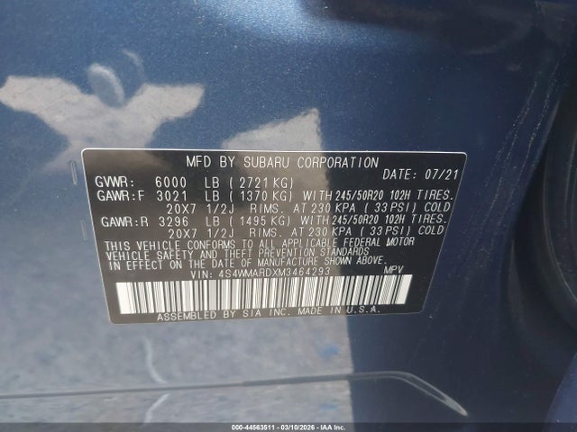 2021 SUBARU ASCENT 4S4WMARDXM3464293 Photo 8