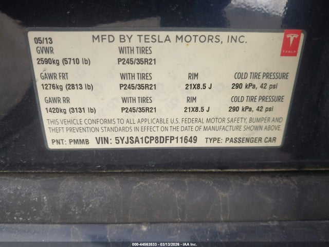 2013 TESLA MODEL S 5YJSA1CP8DFP11649 Photo 8