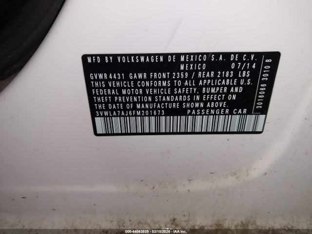 2015 Volkswagen Jetta 2.0l Tdi Sel მანქანა იყიდება აუქციონზე, vin: 3VWLA7AJ6FM201673, აუქციონის ნომერი: 44563539