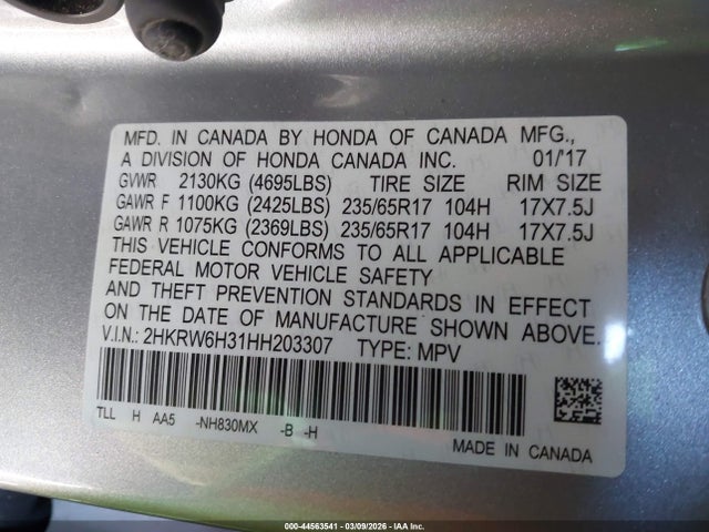 Aukcja sprzedaży 2017 Honda Cr-v Lx, vin: 2HKRW6H31HH203307, numer aukcji: 44563541