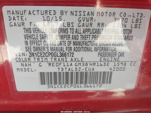 Nissan Versa Note S (sr)/s Plus/sl/sr/sv 2016 3N1CE2CP0GL366172 Image 9