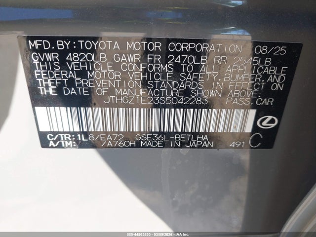 Aukcja sprzedaży 2025 Lexus Is 350 F Sport, vin: JTHGZ1E23S5042283, numer aukcji: 44563590