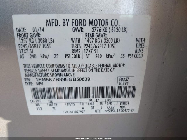 Продаж на аукціоні авто 2014 Ford Explorer, vin: 1FM5K7B89EGB50839, номер лоту: 44563598