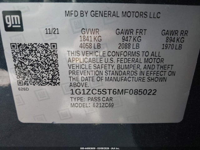 1G1ZC5ST6MF085022 Chevrolet Malibu Fwd 1fl
