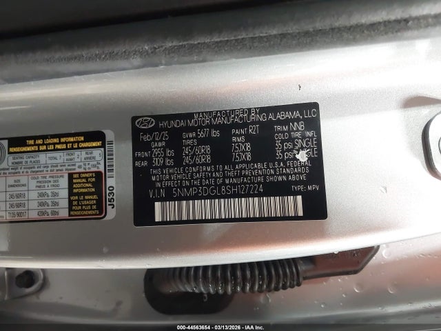 Aukcja sprzedaży 2025 Hyundai Santa Fe Xrt, vin: 5NMP3DGL8SH127224, numer aukcji: 44563654