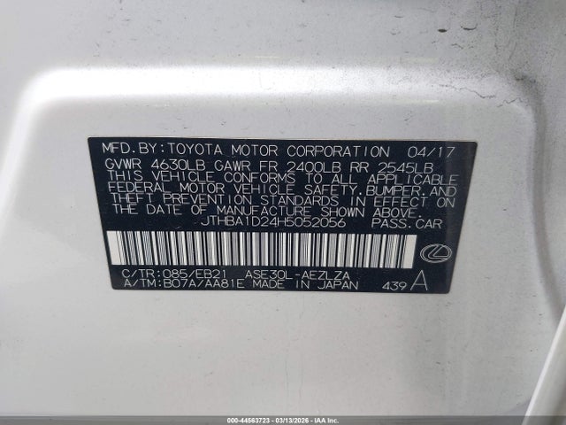 Aukcja sprzedaży 2017 Lexus Is 200t, vin: JTHBA1D24H5052056, numer aukcji: 44563723
