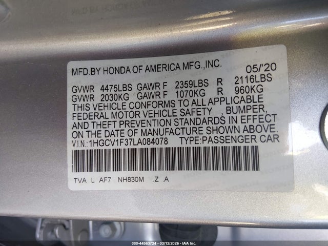 1HGCV1F37LA084078 Honda Accord Sport