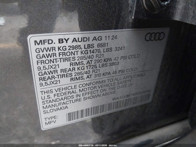 Aukcja sprzedaży 2025 Audi Q7 Premium Plus 55 Tfsi Quattro Tiptronic, vin: WA1LVBF79SD020302, numer aukcji: 44563728
