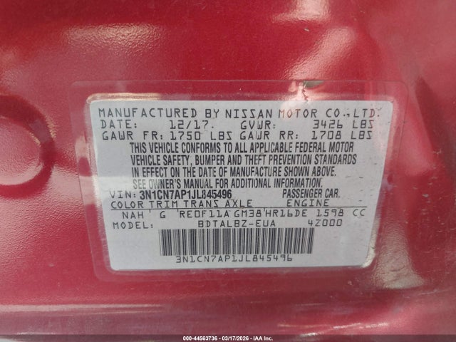 Nissan Versa 1.6 Sv 2018 3N1CN7AP1JL845496 Image 9