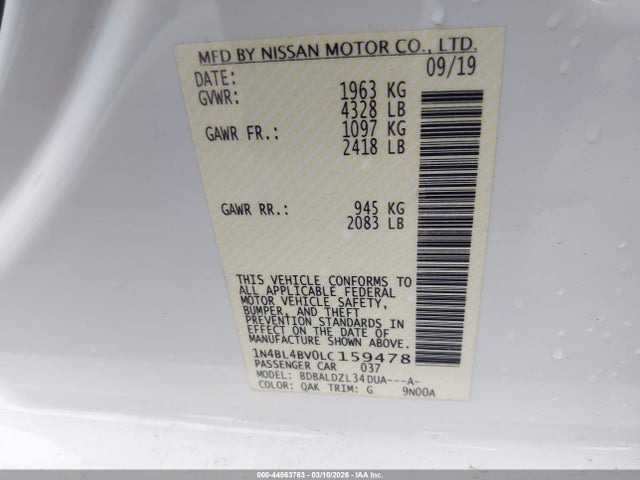 2020 Nissan Altima S Fwd მანქანა იყიდება აუქციონზე, vin: 1N4BL4BV0LC159478, აუქციონის ნომერი: 44563763