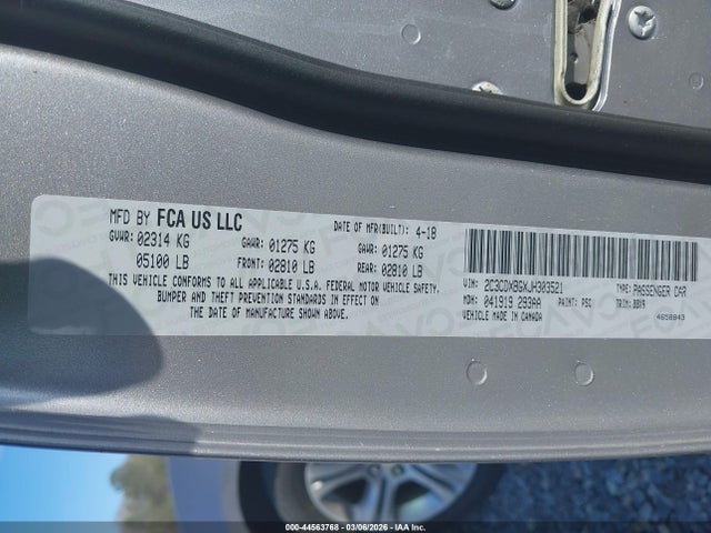 2C3CDXBGXJH303521 Dodge Charger Sxt Rwd