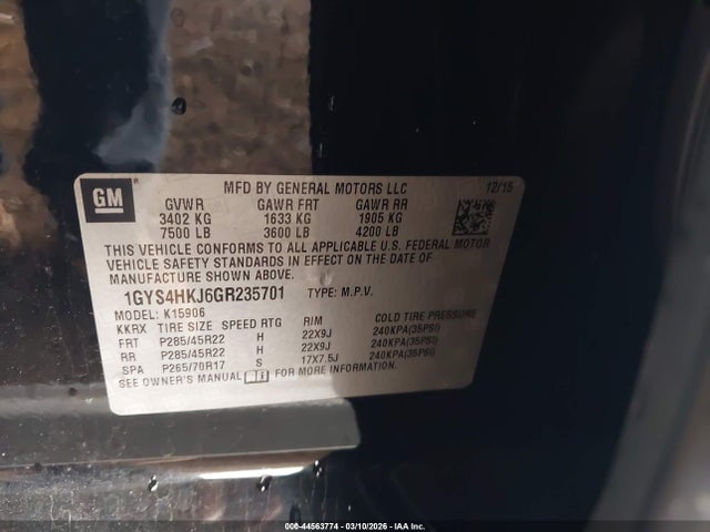 1GYS4HKJ6GR235701 Cadillac Escalade Esv Luxury Collection