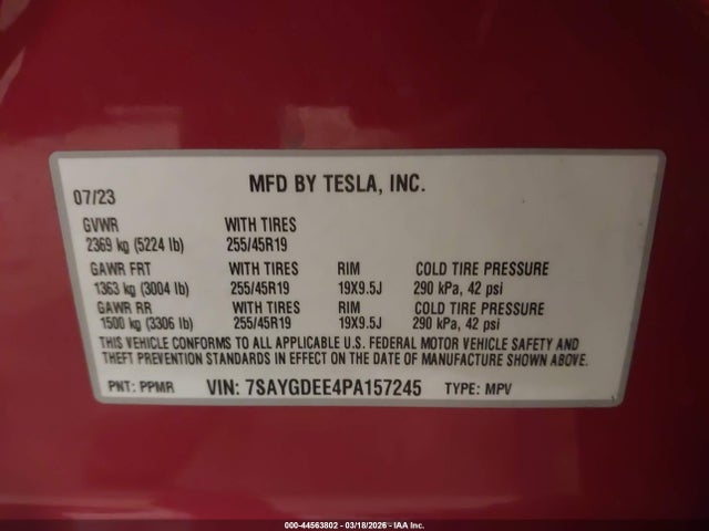 2023 Tesla Model Y Awd/long Range Dual Motor All-wheel Drive მანქანა იყიდება აუქციონზე, vin: 7SAYGDEE4PA157245, აუქციონის ნომერი: 44563802