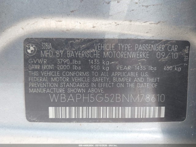 Продаж на аукціоні авто 2011 Bmw 328i, vin: WBAPH5G52BNM78610, номер лоту: 44563804
