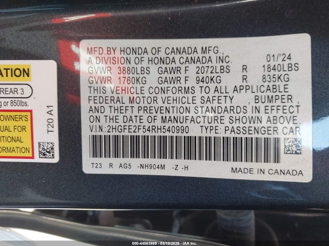 Honda Civic Sport 2024 2HGFE2F54RH540990 Image 9