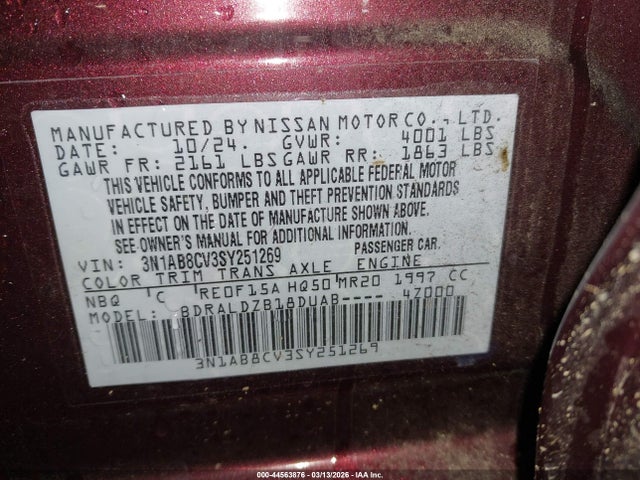 3N1AB8CV3SY251269 Nissan SENTRA SV