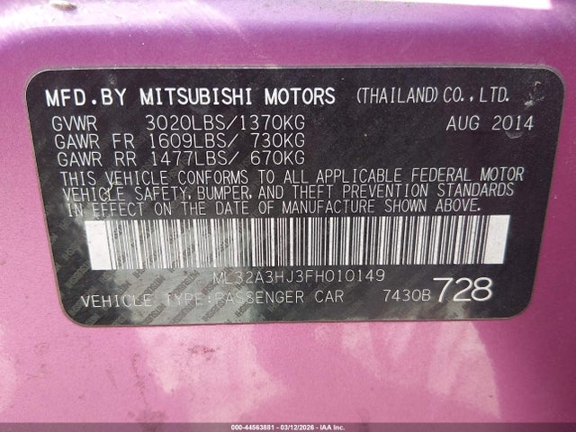 2015 MITSUBISHI MIRAGE ML32A3HJ3FH010149 Photo 8