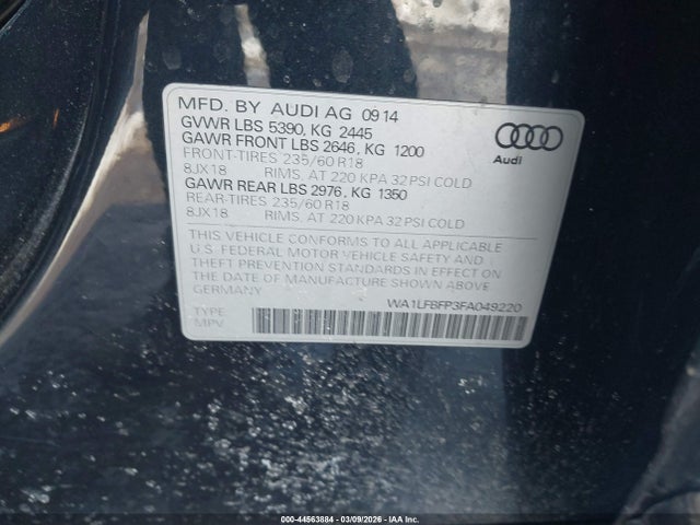 Aukcja sprzedaży 2015 Audi Q5 2.0t Premium, vin: WA1LFBFP3FA049220, numer aukcji: 44563884