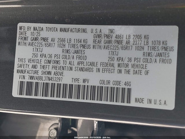 44563886 :رقم المزاد ، 7MMVABBL3TN453297 vin ، 2026 Mazda Cx-50 2.5 S Preferred مزاد بيع