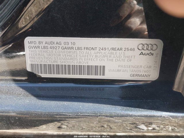 Aukcja sprzedaży 2010 Audi A4 2.0t Premium, vin: WAUBFAFL1AN057601, numer aukcji: 44563898