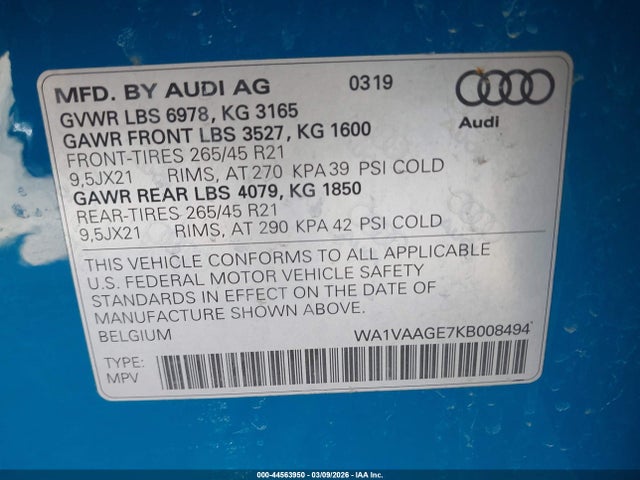 2019 AUDI E-TRON WA1VAAGE7KB008494 Photo 8