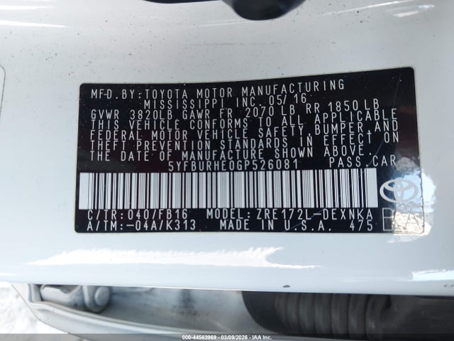 Toyota COROLLA LE 2016 5YFBURHE0GP526081 Image 9