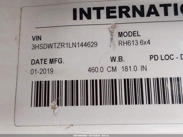 Продаж на аукціоні авто 2020 International Rh, vin: 3HSDWTZR1LN144629, номер лоту: 44563982
