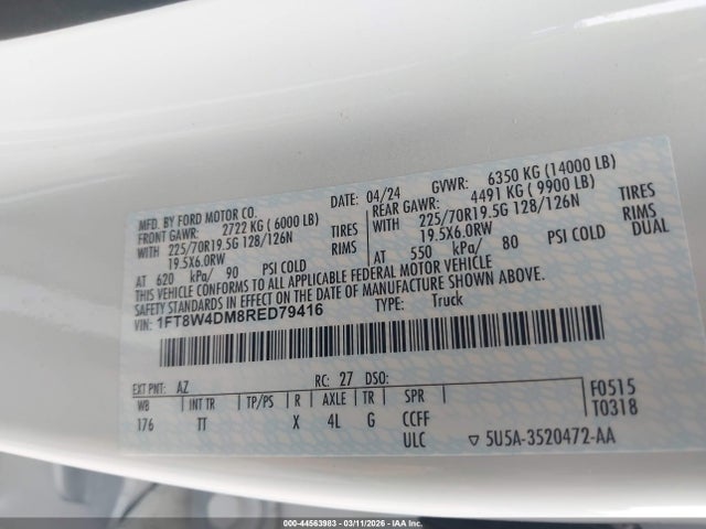 2024 Ford F-450 Limited მანქანა იყიდება აუქციონზე, vin: 1FT8W4DM8RED79416, აუქციონის ნომერი: 44563983