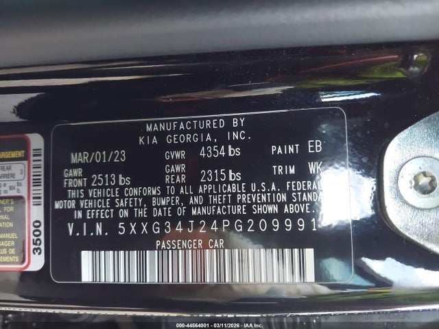 Продаж на аукціоні авто 2023 Kia K5 Ex, vin: 5XXG34J24PG209991, номер лоту: 44564001