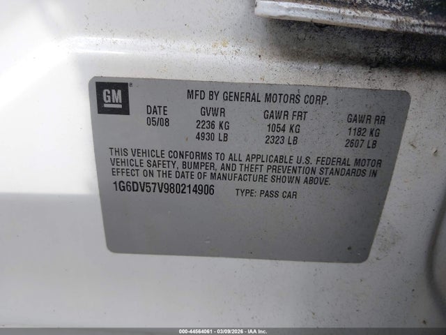 Продажа на аукционе авто 2008 Cadillac Cts Standard, vin: 1G6DV57V980214906, номер лота: 44564061