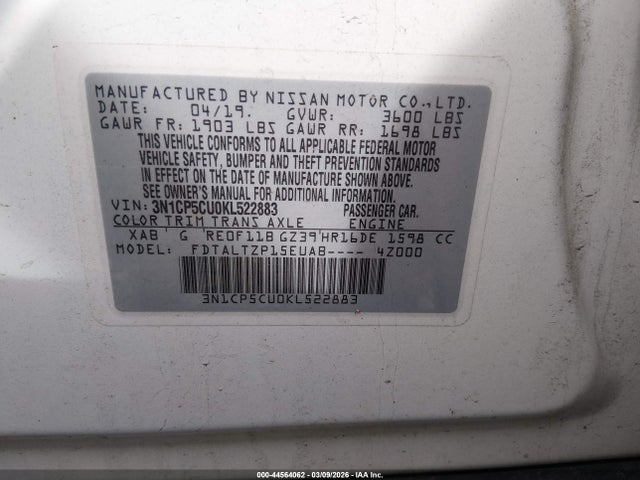 Aukcja sprzedaży 2019 Nissan Kicks Sr, vin: 3N1CP5CU0KL522883, numer aukcji: 44564062