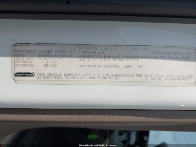 Aukcja sprzedaży 2015 Freightliner Cascadia 125, vin: 3AKBGDDV6FDGG9088, numer aukcji: 44564124