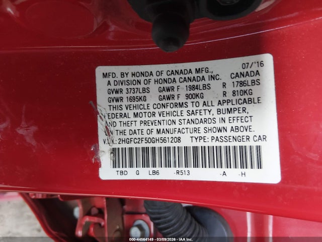 Honda Civic Lx 2016 2HGFC2F50GH561208 Image 9