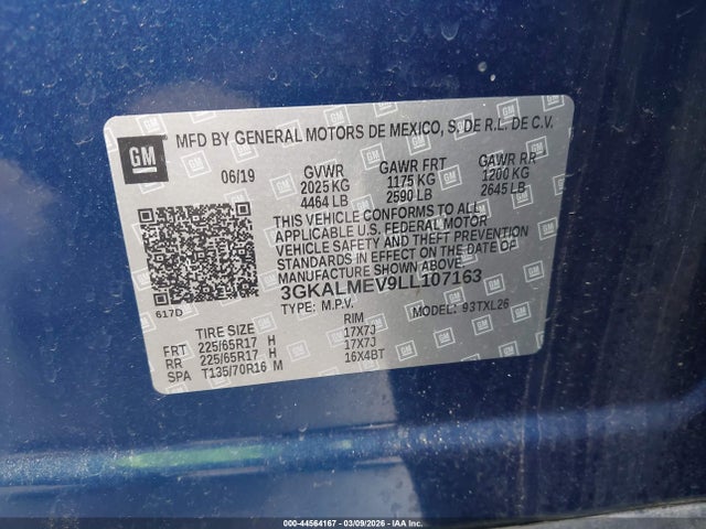 44564167 :رقم المزاد ، 3GKALMEV9LL107163 vin ، 2020 Gmc Terrain Fwd Sle مزاد بيع