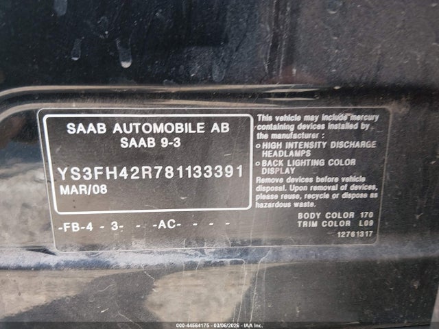 2008 SAAB 9-3 YS3FH42R781133391 Photo 8