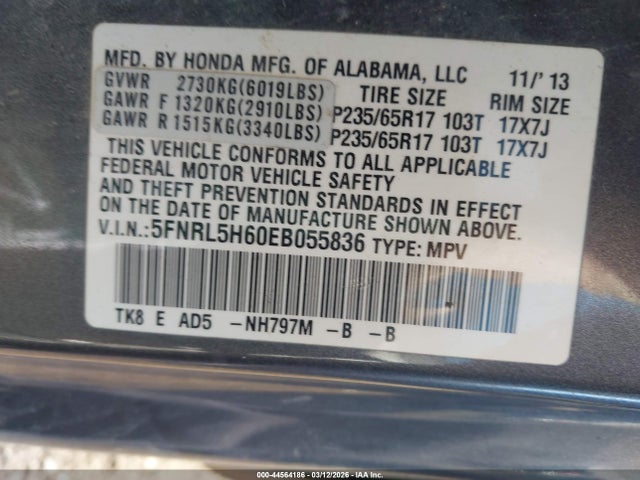 Honda Odyssey Ex-l 2014 5FNRL5H60EB055836 Image 9