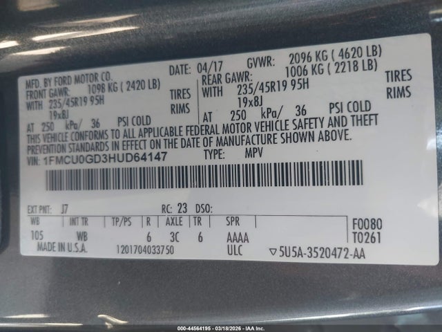 Ford ESCAPE SE 2017 1FMCU0GD3HUD64147 Image 9