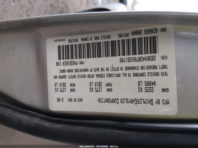 44564233 :رقم المزاد ، 2B3KA43R76H391709 vin ، 2006 Dodge Charger مزاد بيع