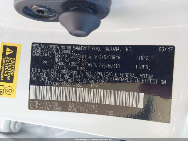 Toyota Highlander Xle 2017 5TDJZRFH8HS517552 Image 9