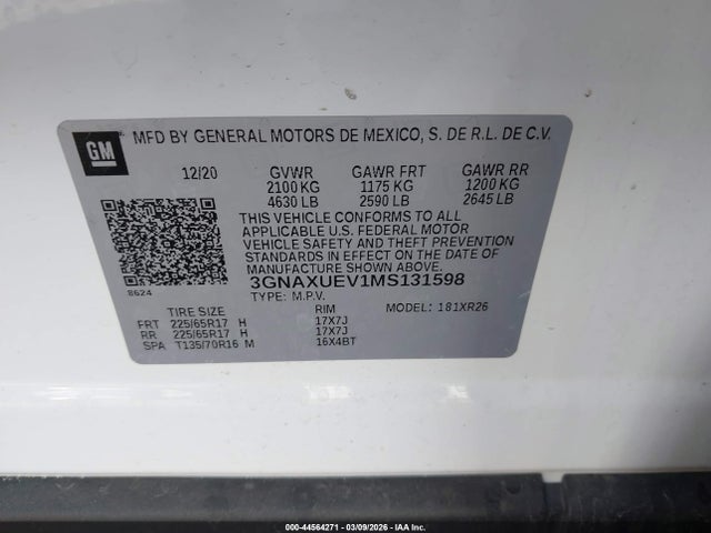 Chevrolet Equinox Awd Lt 2021 3GNAXUEV1MS131598 Image 9