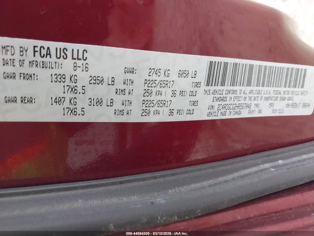 Aukcja sprzedaży 2017 Dodge Grand Caravan Sxt, vin: 2C4RDGCG2HR567048, numer aukcji: 44564305