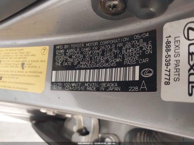 44564312 :رقم المزاد ، JTHBA30GX45048245 vin ، 2004 Lexus Es 330 مزاد بيع