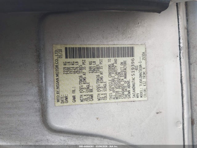 2010 NISSAN XTERRA 5N1AN0NU7AC519396 Photo 8