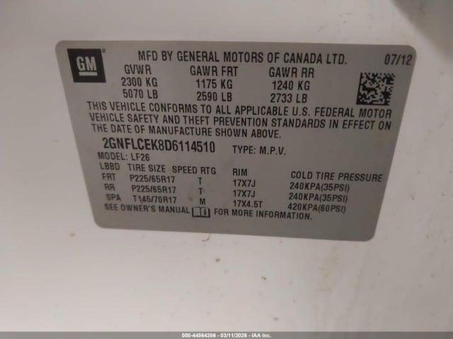 Продаж на аукціоні авто 2013 Chevrolet Equinox Ls, vin: 2GNFLCEK8D6114510, номер лоту: 44564386